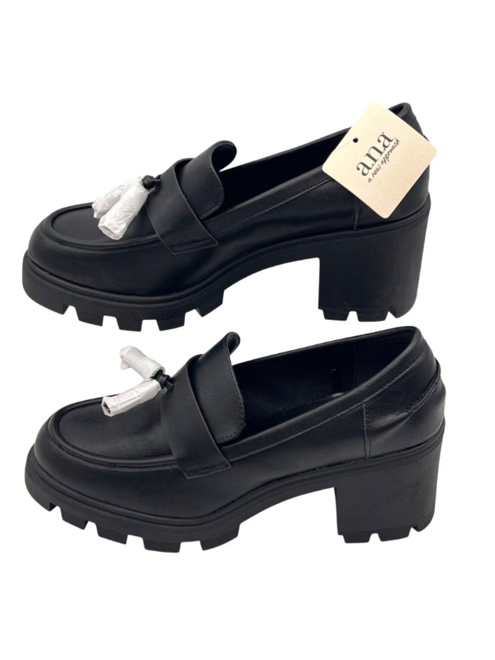 A.N.A. Platform Penny Loafers Womens Size 9M Black Chunky Block Heel Tassels NEW - Picture 3 of 15